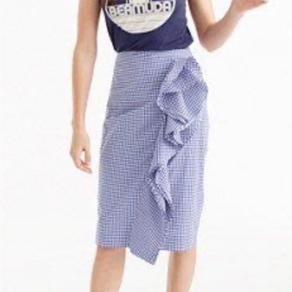 Thomas Mason x J. Crew Gingham Ruffle Pencil Skirt  Size 4